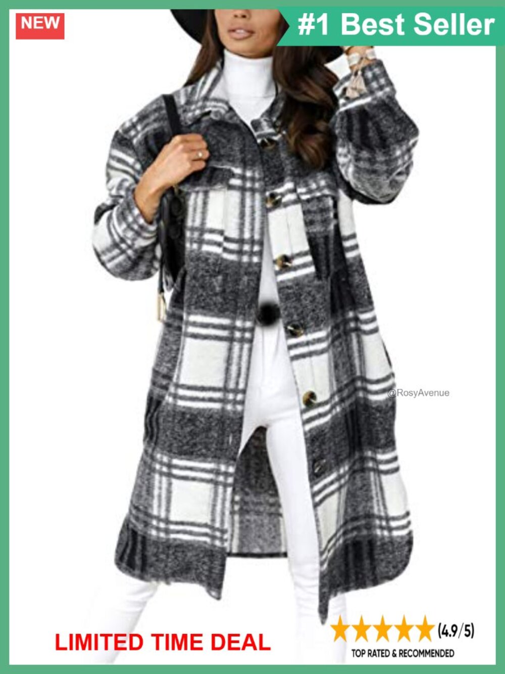 Women's Long Flannel Plaid Shacket Cozy Button Down Trench Coat Fuzzy